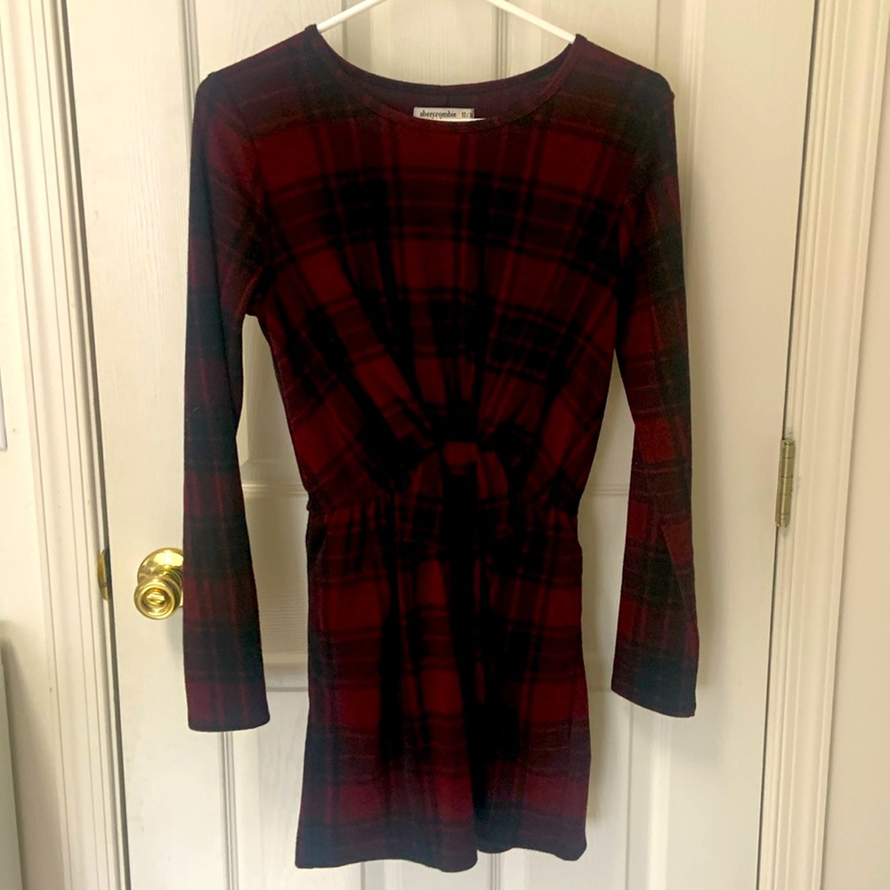 Worn once! Burgundy & black Abercrombie Kids size 13/14 plaid dress